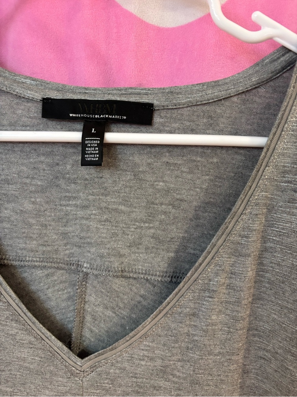 White House Black Market Gray V-Neck Dolman Sleeve Top with shimmer - Picture 3 of 3
